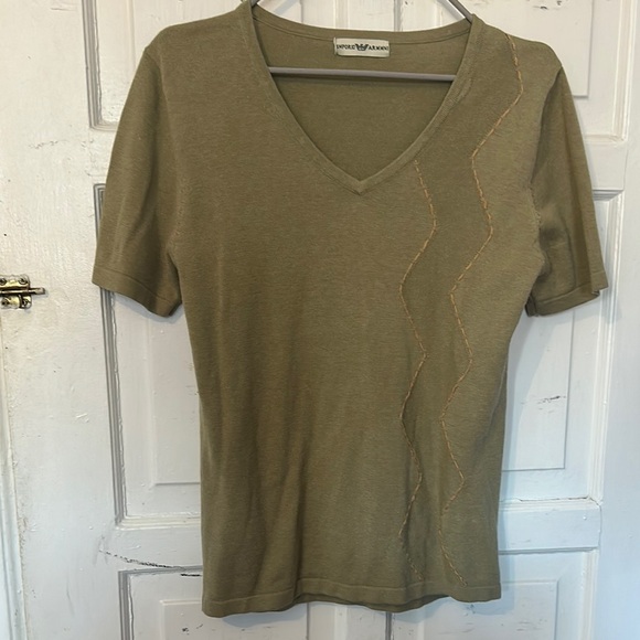 Emporio Armani Green V-Neck Short Sleeve T-Shirt - Picture 1 of 16